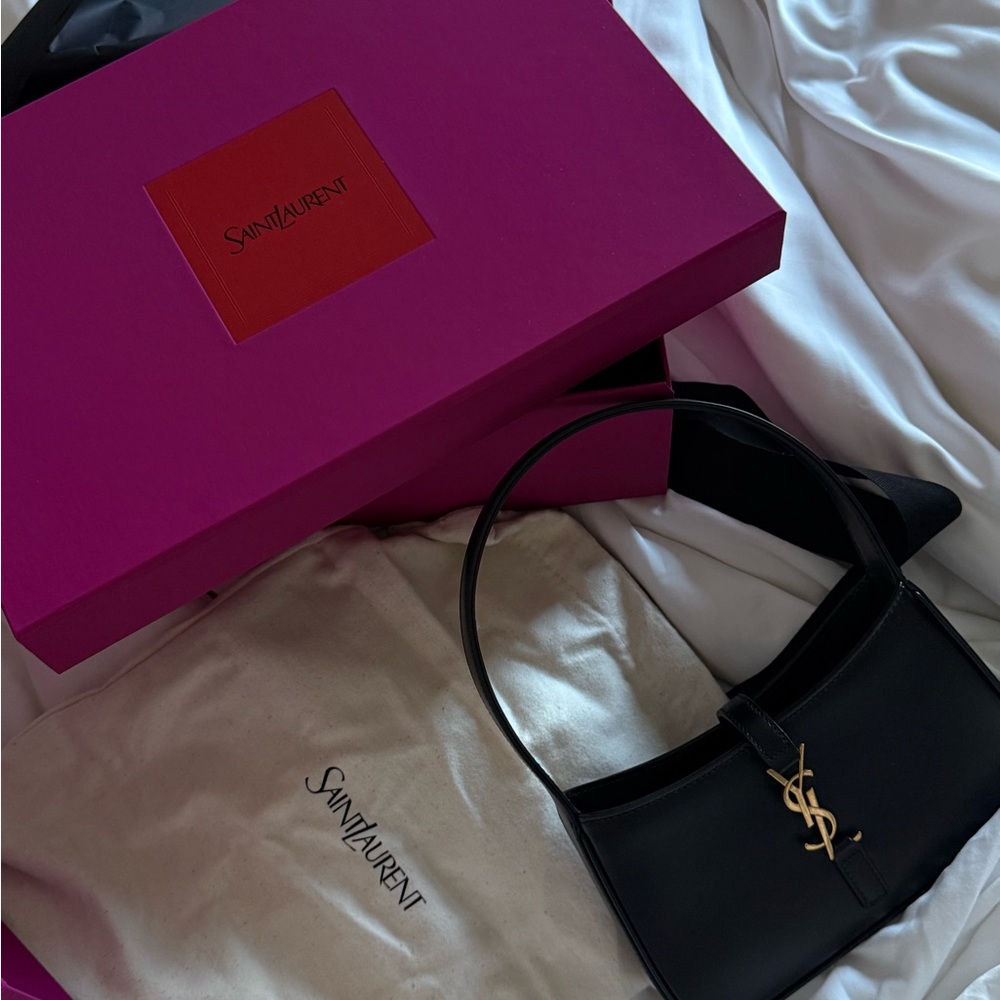 Saint Laurent Black Shoulder Bag with Gold Logo